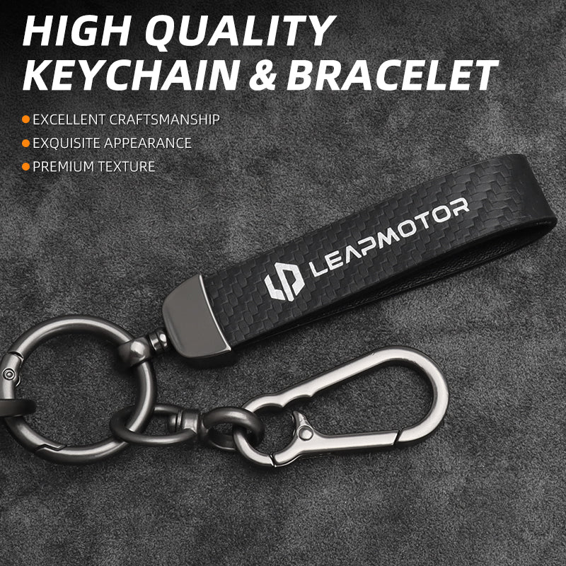 Leapmotor C10 Zinc Alloy + Carbon Fibre Pattern Leather Car Remote Key FOB Cover Case Shell Keychain Leapmotor C10 Zinc Alloy + Carbon Fibre Pattern Leather Car Remote Key FOB Cover Case Shell Keychain