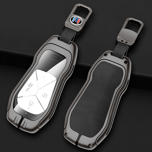 Xpeng G6 Key Fob Cover Case — Zinc Alloy + Leather Shell Keychain (Black)
