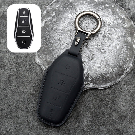 Leather Car Remote Key FOB Cover Case Shell Keychain for BYD