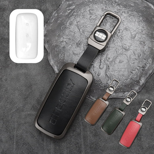 Geely EX5 Leather + Zinc Alloy Car Remote Key FOB Cover Case Shell Keychain