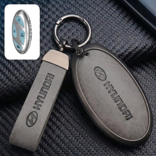 Hyundai key fob cover case in grey — zinc alloy and leather