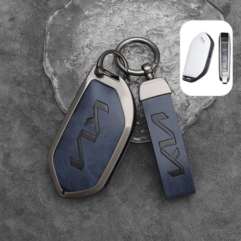 Zinc Alloy + Leather Car Remote Key FOB Cover Case Shell Keychain for Kia EV5 Zinc Alloy + Leather Car Remote Key FOB Cover Case Shell Keychain for Kia EV5