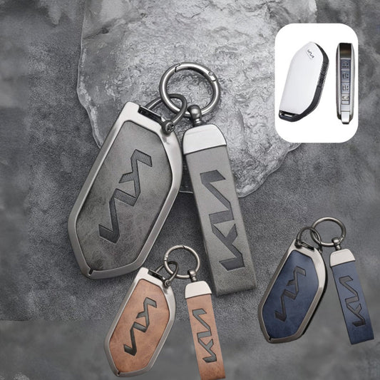 Zinc Alloy + Leather Car Remote Key FOB Cover Case Shell Keychain for Kia EV5