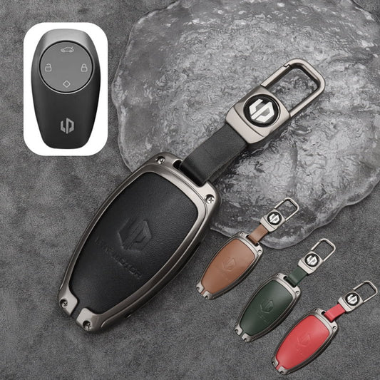 Leapmotor C10 Leather + Zinc Alloy Car Remote Key FOB Cover Case Shell Keychain