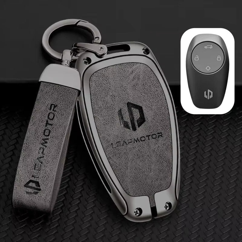 Zinc Alloy + Leather Car Remote Key FOB Cover Case Shell Keychain for Leapmotor C10 Zinc Alloy + Leather Car Remote Key FOB Cover Case Shell Keychain for Leapmotor C10