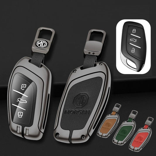MG 4 Leather + Zinc Alloy Car Remote Key FOB Cover Case Shell Keychain