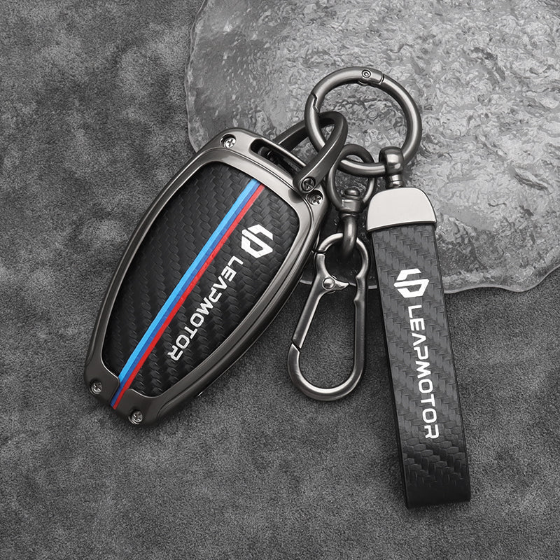 Leapmotor C10 Zinc Alloy + Carbon Fibre Pattern Leather Car Remote Key FOB Cover Case Shell Keychain Leapmotor C10 Zinc Alloy + Carbon Fibre Pattern Leather Car Remote Key FOB Cover Case Shell Keychain