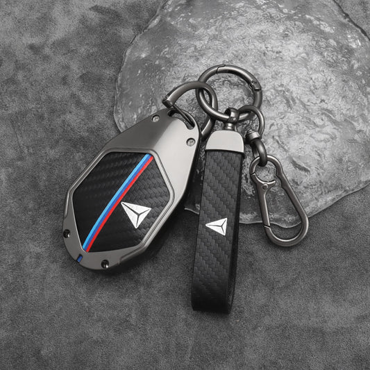 Deepal S07 Zinc Alloy + Carbon Fibre Pattern Leather Car Remote Key FOB Cover Case Shell Keychain