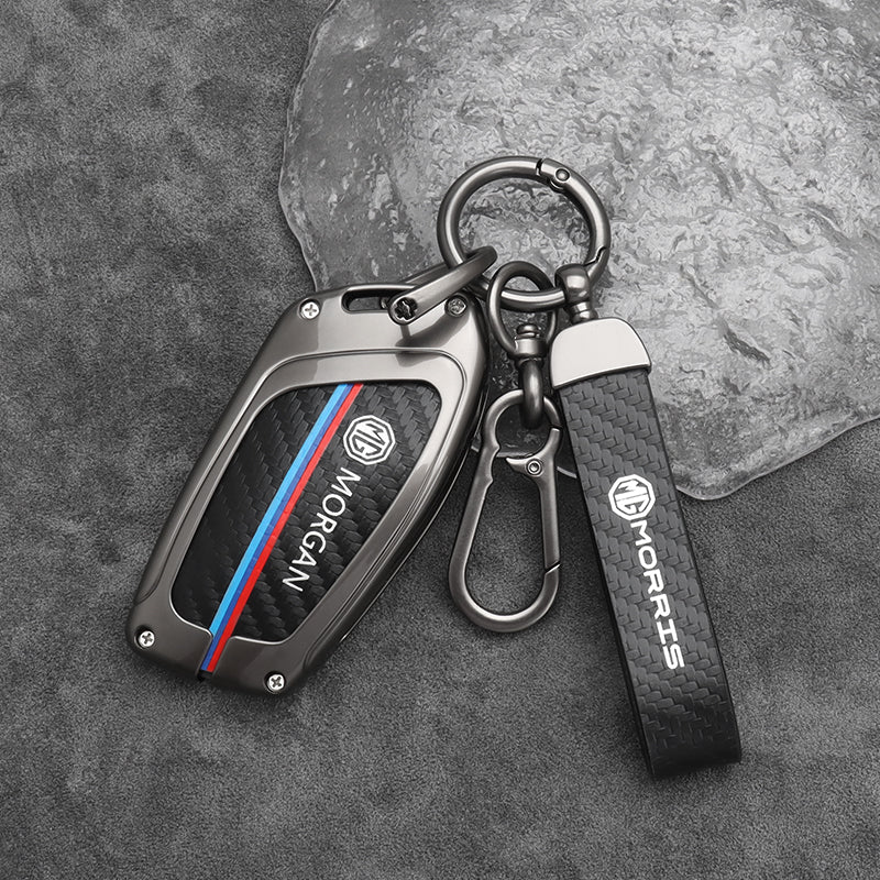 MG 4 Zinc Alloy + Carbon Fibre Pattern Leather Car Remote Key FOB Cover Case Shell Keychain MG 4 Zinc Alloy + Carbon Fibre Pattern Leather Car Remote Key FOB Cover Case Shell Keychain