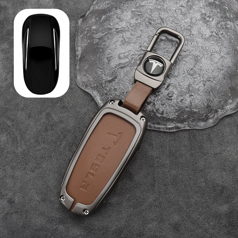 Tesla Model 3 Y Leather + Zinc Alloy Car Remote Key FOB Cover Case Shell Keychain Tesla Model 3 Y Leather + Zinc Alloy Car Remote Key FOB Cover Case Shell Keychain