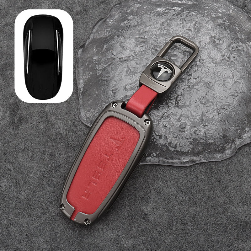 Tesla Model 3 Y Leather + Zinc Alloy Car Remote Key FOB Cover Case Shell Keychain Tesla Model 3 Y Leather + Zinc Alloy Car Remote Key FOB Cover Case Shell Keychain