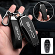 BYD EV Key Fob Cover Case — Zinc Alloy + Carbon Weave PU Leather Shell Keychain