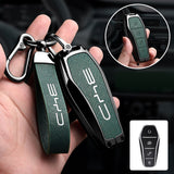 BYD EV Key Fob Cover Case — Zinc Alloy + Carbon Weave PU Leather Shell Keychain