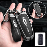 Chery Key Fob Cover Case — Zinc Alloy + Carbon Weave PU Leather Shell Keychain