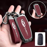 Chery Key Fob Cover Case — Zinc Alloy + Carbon Weave PU Leather Shell Keychain