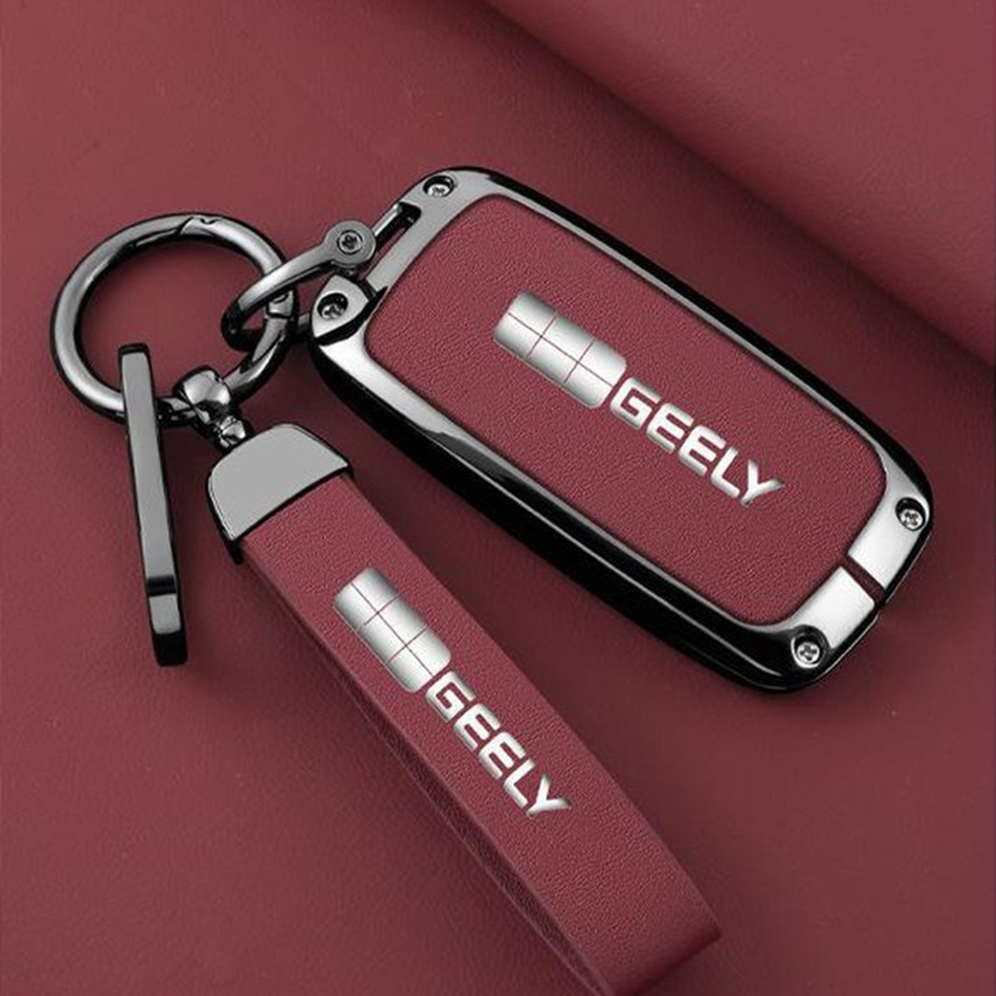 Geely EV Key Fob Cover Case — Zinc Alloy + Fine-Grain PU Leather Shell Keychain