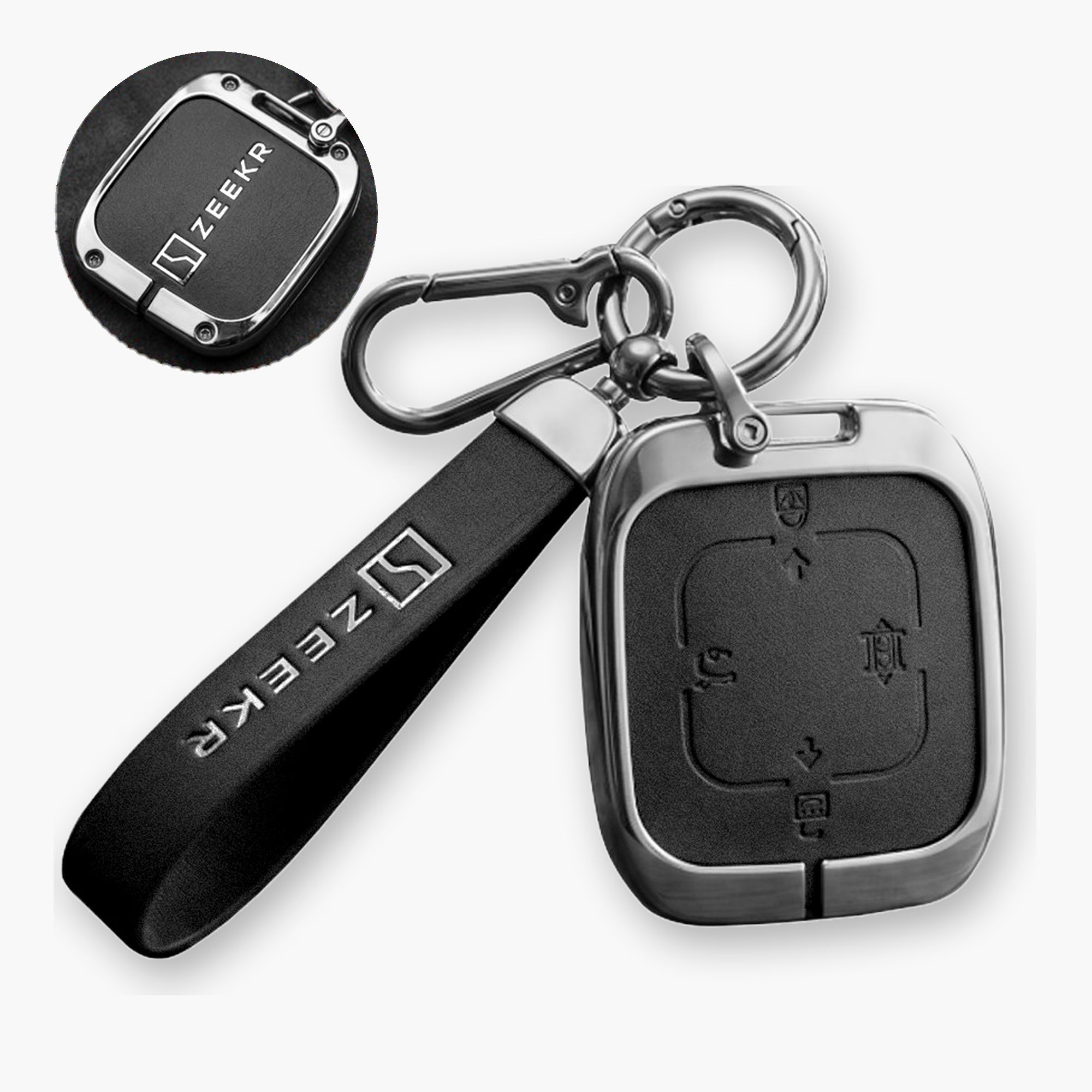 Zeekr EV Key Fob Cover Case — Zinc Alloy + Fine-Grain PU Leather Shell Keychain