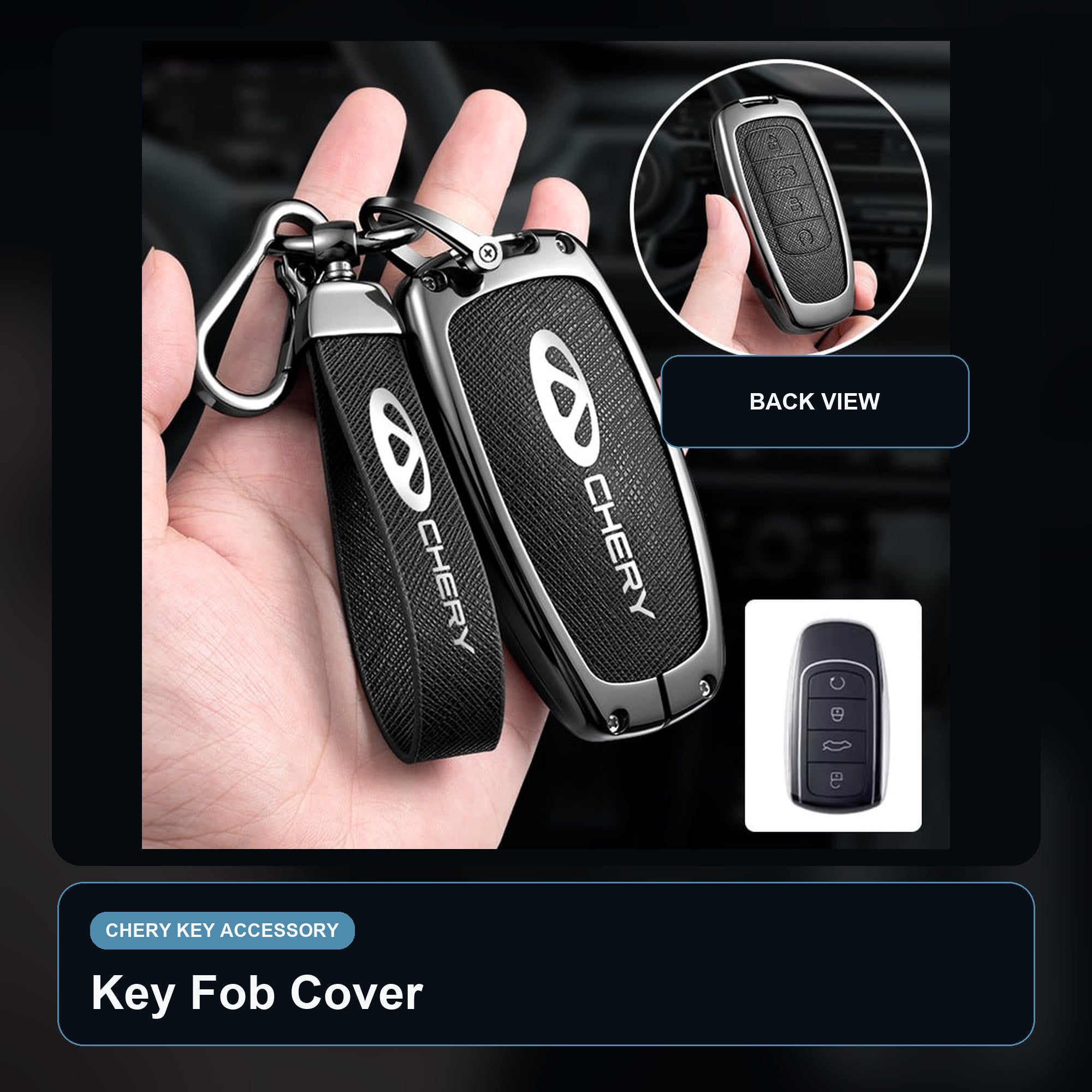 Chery Key Fob Cover Case — Zinc Alloy + Carbon Weave PU Leather Shell Keychain