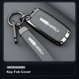 Geely EV Key Fob Cover Case — Zinc Alloy + Fine-Grain PU Leather Shell Keychain
