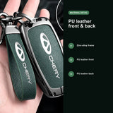 Chery Key Fob Cover Case — Zinc Alloy + Carbon Weave PU Leather Shell Keychain