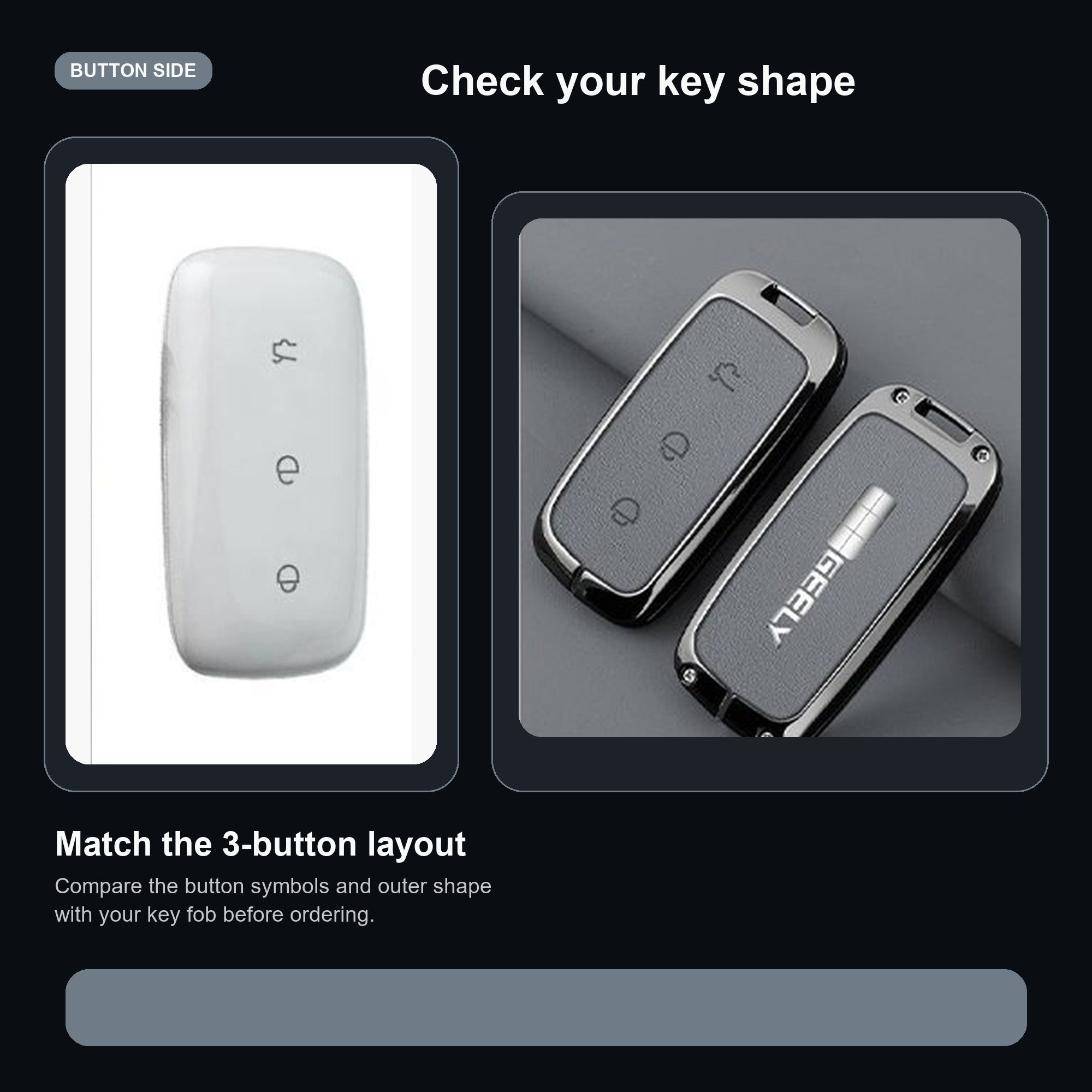 Geely EV Key Fob Cover Case — Zinc Alloy + Fine-Grain PU Leather Shell Keychain