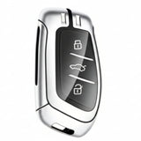 MG Key Fob Cover Case — Zinc Alloy + Leather Shell Keychain (Grey)