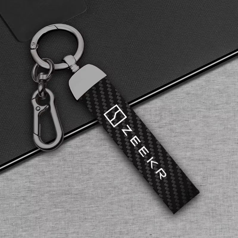 Zeekr X Zinc Alloy + Carbon Fibre Pattern Leather Car Remote Key FOB Cover Case Shell Keychain