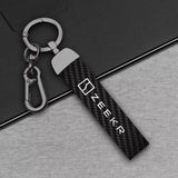 Zeekr X Zinc Alloy + Carbon Fibre Pattern Leather Car Remote Key FOB Cover Case Shell Keychain