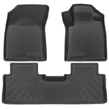 Three-piece black rubber car floor mat set with textured, ribbed patterns, shown on a plain white background.