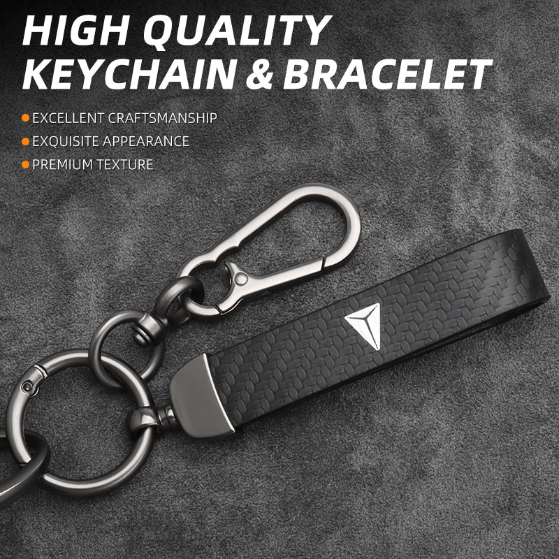 Deepal S07 Zinc Alloy + Carbon Fibre Pattern Leather Car Remote Key FOB Cover Case Shell Keychain