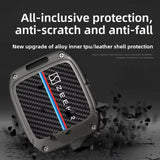 Zeekr X Zinc Alloy + Carbon Fibre Pattern Leather Car Remote Key FOB Cover Case Shell Keychain