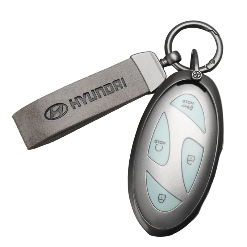 Hyundai Key Fob Cover Case — Zinc Alloy + Leather Shell Keychain