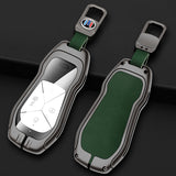 Xpeng G6 Key Fob Cover Case — Zinc Alloy + Leather Shell Keychain (Green)