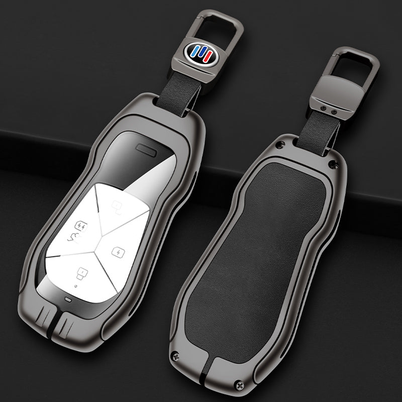 Xpeng G6 Key Fob Cover Case — Zinc Alloy + Leather Shell Keychain (Black)