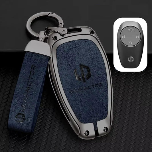Leapmotor C10 key fob cover case in blue — zinc alloy and PU leather