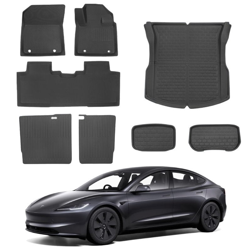 Tesla Model 3 Highland 3D Custom Fit XPE All-Weather Floor Mats Boot Liner Trunk Mats Back Seat Protector