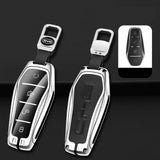 Leather + Silver Alloy Car Remote Key FOB Cover Case Shell Keychain for BYD