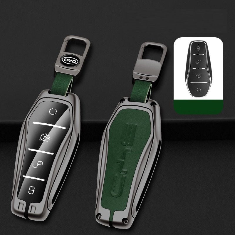 Leather + Zinc Alloy Car Remote Key FOB Cover Case Shell Keychain for BYD