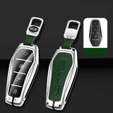 Leather + Silver Alloy Car Remote Key FOB Cover Case Shell Keychain for BYD