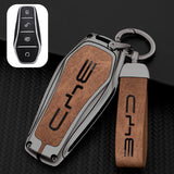 Zinc Alloy + Leather Car Remote Key FOB Cover Case Shell Keychain for BYD