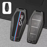 Zinc Alloy + Carbon Fibre Pattern Leather Car Remote Key FOB Cover Case Shell Keychain for BYD