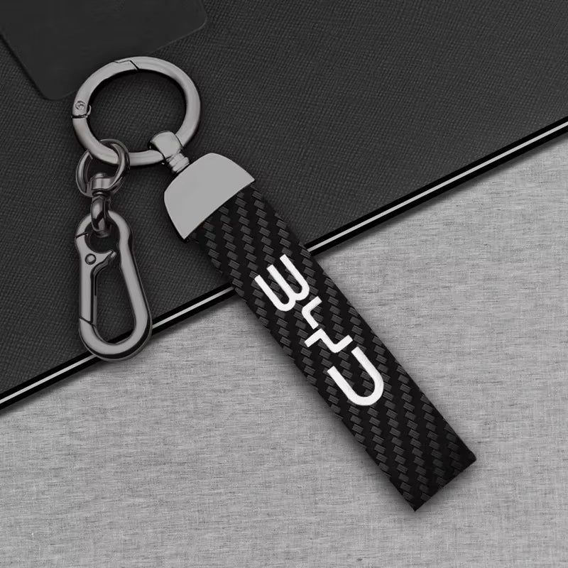Zinc Alloy + Carbon Fibre Pattern Leather Car Remote Key FOB Cover Case Shell Keychain for BYD
