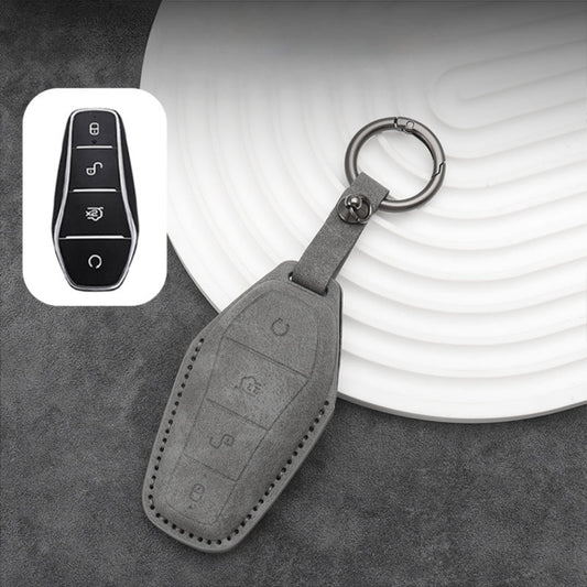 Suede Leather Car Remote Key FOB Cover Case Shell Keychain for BYD