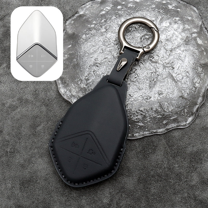 Leather Car Remote Key FOB Cover Case Shell Keychain for Deepal S07
