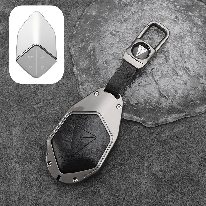 Deepal S07 Leather + Zinc Alloy Car Remote Key FOB Cover Case Shell Keychain