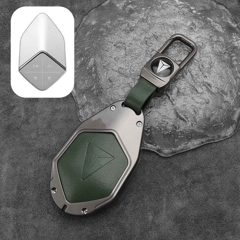 Deepal S07 Leather + Zinc Alloy Car Remote Key FOB Cover Case Shell Keychain