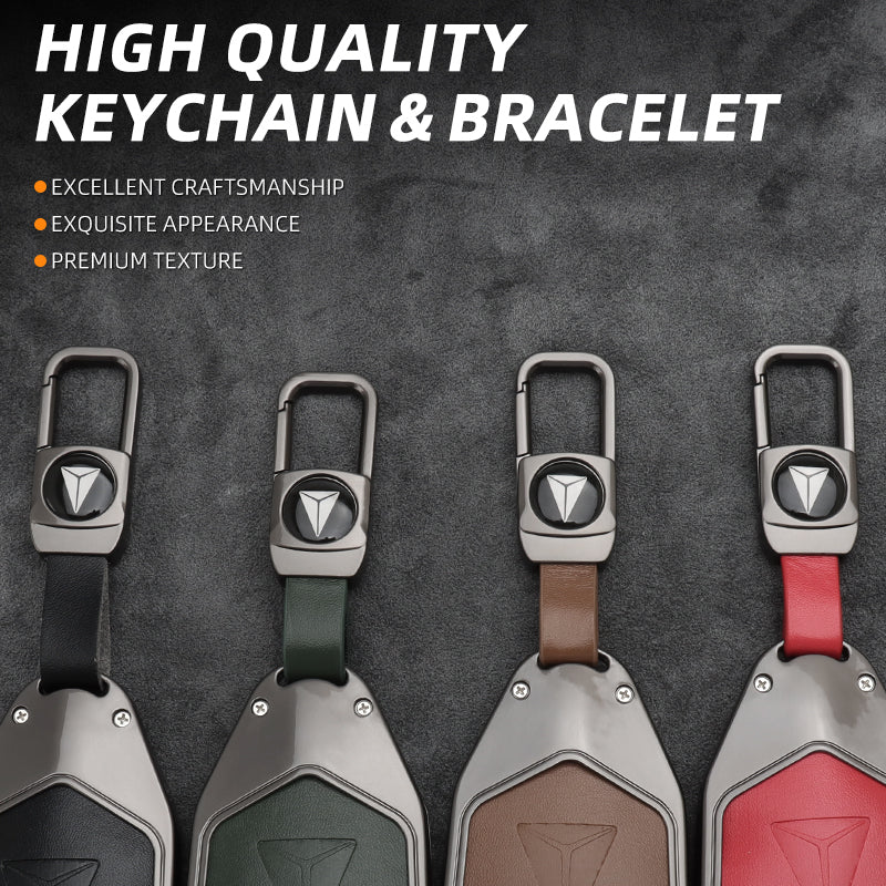 Deepal S07 Leather + Zinc Alloy Car Remote Key FOB Cover Case Shell Keychain