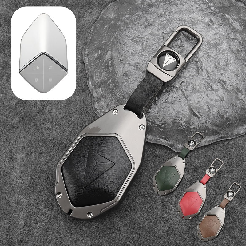 Deepal S07 Leather + Zinc Alloy Car Remote Key FOB Cover Case Shell Keychain
