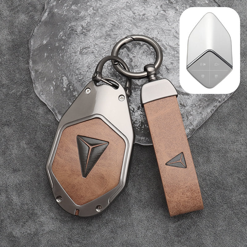 Zinc Alloy + Leather Car Remote Key FOB Cover Case Shell Keychain for Deepal S07