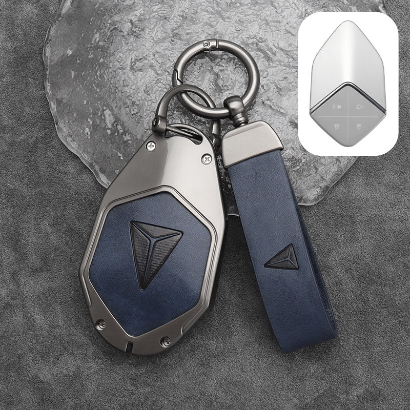 Zinc Alloy + Leather Car Remote Key FOB Cover Case Shell Keychain for Deepal S07